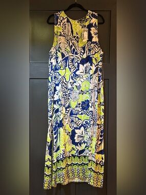 Slim factor by investments Floral Women's dress - Blue, White & Lime XL NWT